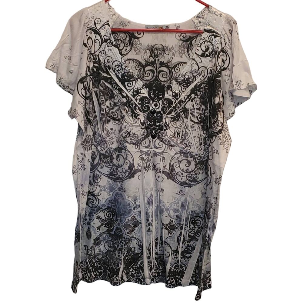 UNITY World Wear Women's Black White Gray Blue Silky Neck Shirt Plus Size 2X